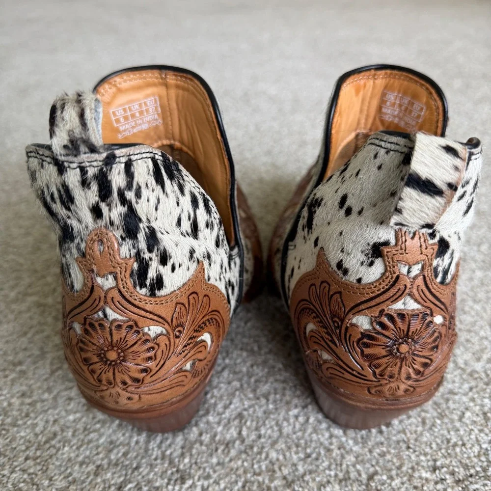 Myra West Street Cowhide & Hand Tooled Leather Booties Size 6 Western Cowgirl